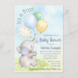Convites Boy Watercolor Elephant Baby Shower Invants