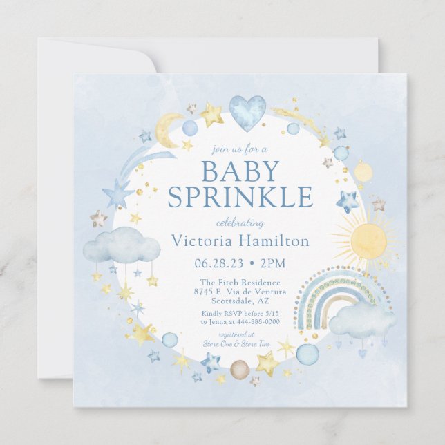 Convites Boy Watercolor Rainbow Baby Sprinkle (Frente)