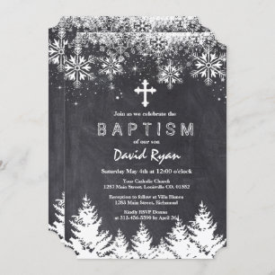 Convites Boy Winter Holiday Snowflakes Chalkboard Baptism