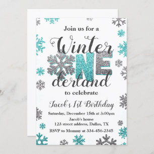 Convites Boy Winter ONEderland Birthday Invitation Glitter