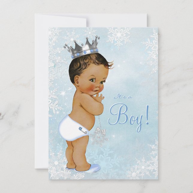 Convites Boy Winter Wonderland Snowflake Chá de fraldas Étn (Frente)