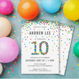 Convites Boys 10th Festa de aniversário, Confetti primário 