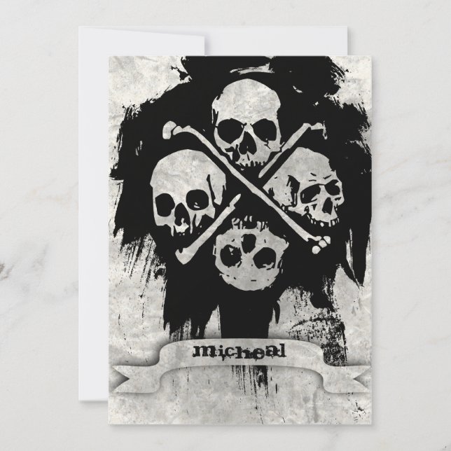 Convites Boys 16th Festa de aniversário Gótica Skulls Convi (Frente)