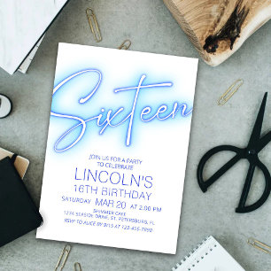 Convites Boys 16th Neon Piscina Birthday