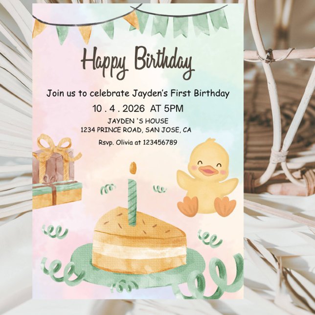 Convites Boys 1st Birthday-Cute Modern Blue First Birthday (Criador carregado)