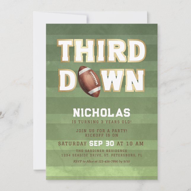 Convites Boys 3rd Birthday Football Third Down Invitation (Frente)