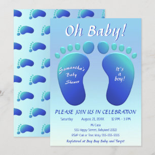 Convites Boys Baby Feet Chá de fraldas Blue Ombre Chá de fr