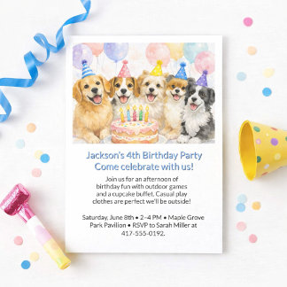 Convites Boys Birthday Party with Dogs in Party Hats  