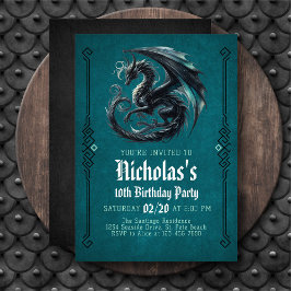 Convites Boy's Black Dragon Birthday Invitation