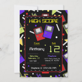 Convites Boys Black Retro Gaming Birthday