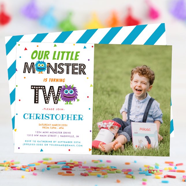 Convites Boys Blue Monster Segunda Festa de aniversário (Boys Blue Monster Second Birthday Party Invitation)