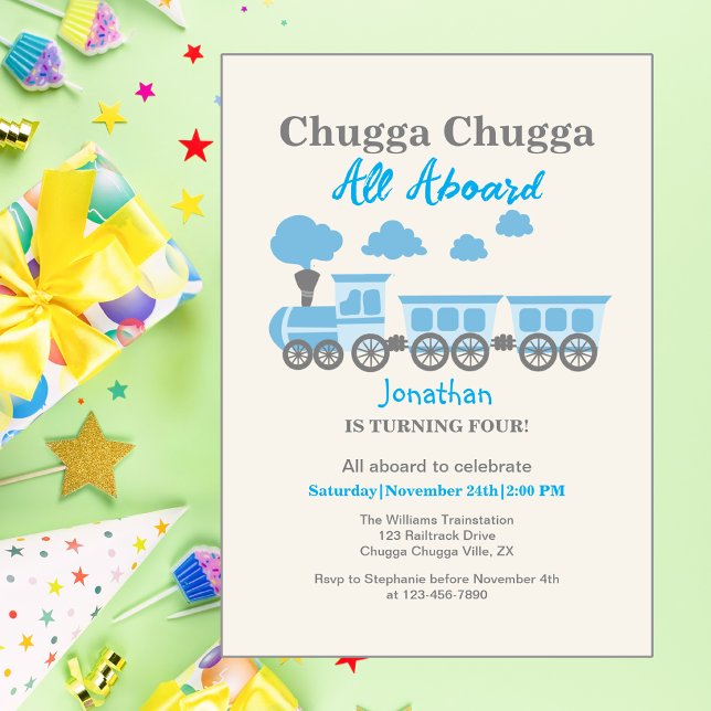 Convites Boys Blue Train Qualquer Festa de aniversário Idad (Criador carregado)