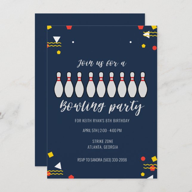 Convites Boys Bowling Theme Kid Birthday Party (Frente/Verso)