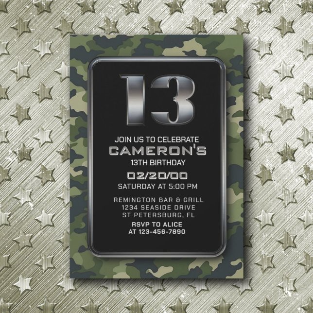 Convites Boys Camo Hunting Army 13 Birthday (Criador carregado)