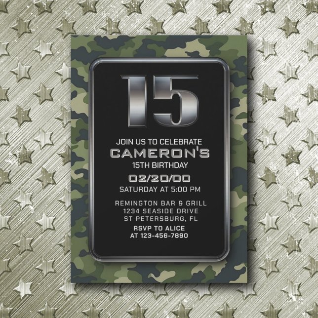 Convites Boys Camo Hunting Army 15 Birthday (Criador carregado)