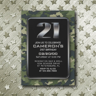 Convites Boys Camo Hunting Army aniversário de 21 anos
