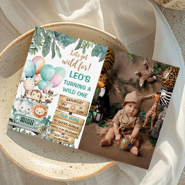 Convites Boys Cute Wild One Safari 1st Birthday Photo