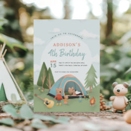 Convites Boys Cute Woodland Happy Camper Bear Birthday