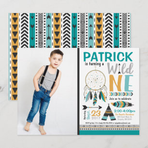 Convites Boys Dreamcatcher Wild ONE primeiro aniversario Co