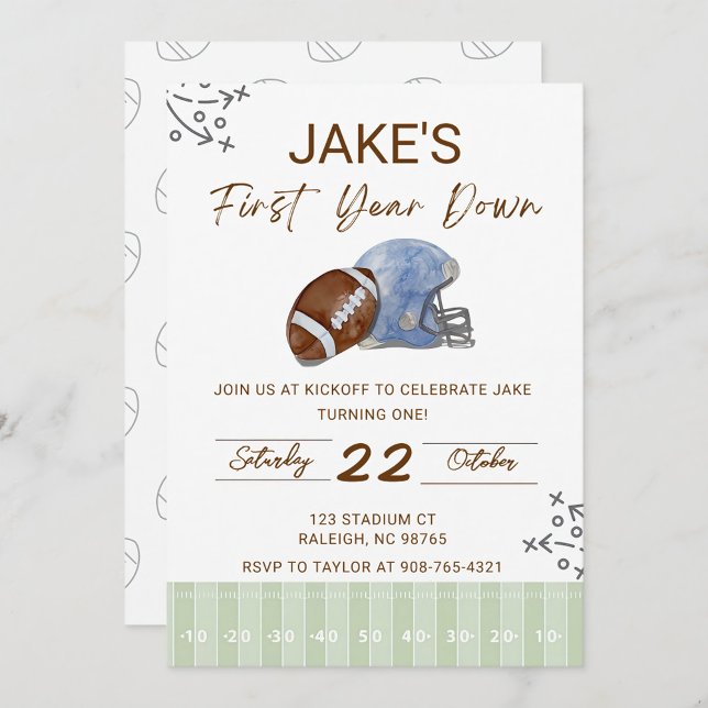 Convites Boy's First Birthday, First Down Birthday Invite, (Criador carregado)