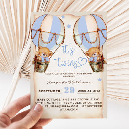 Convites Boys Gêmeos Ursos Balões e Estrelas Chá de fraldas