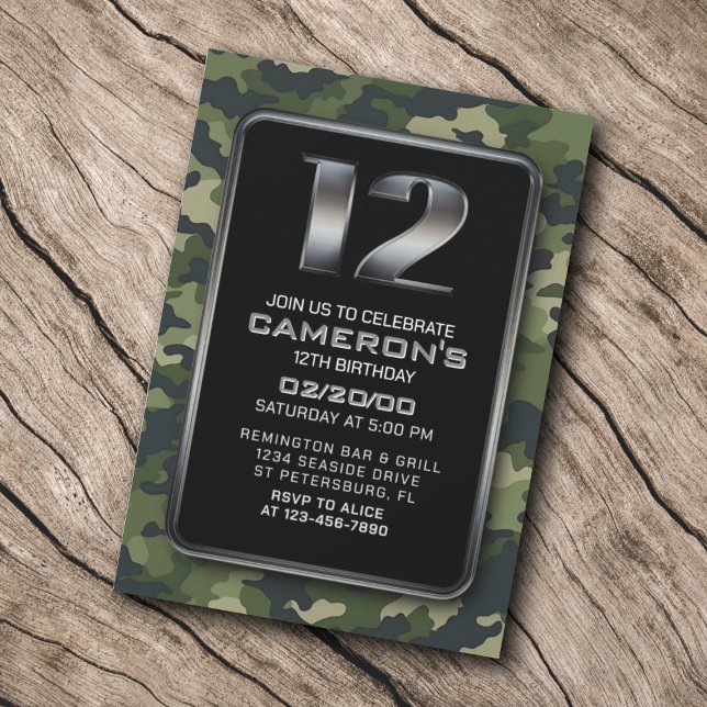 Convites Boys Hunting Army 12 Birthday (Criador carregado)