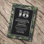 Convites Boys Hunting Army 18th Aniversário<br><div class="desc">Pegue seu equipamento, comece as tropas, e se prepare para festas em estilo com este design de aniversário de camoflauge. Com tipografia ousada e elegante sobre fundo de camo, este design está pingando com charme robusto. O texto da cinza de metal acrescenta um toque de talento tático. Perfeito para o...</div>