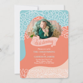 Convites Boys Orange and Blue Waves com Photo Christening