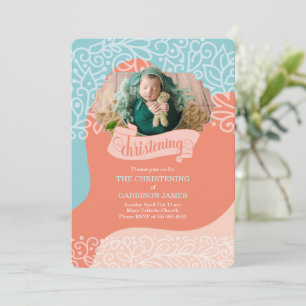 Convites Boys Orange and Blue Waves com Photo Christening