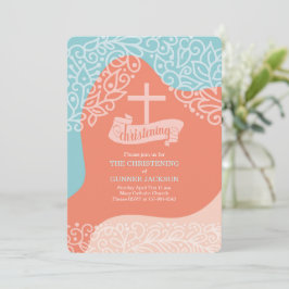Convites Boys Orange e Blue com Cross Christening