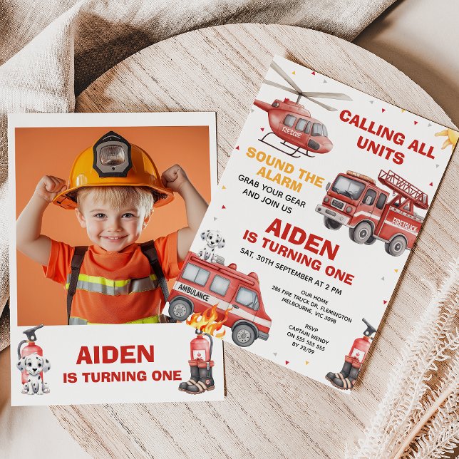 Convites Boys Red Rescue Calling All Units Birthday (Calling All Units Invitation, Fire Truck Birthday Invitation, Emergency Squad Invitation, Alarm)