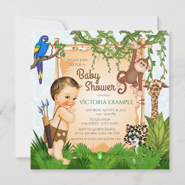 Convites Boys Safari Baby Shower (Frente)
