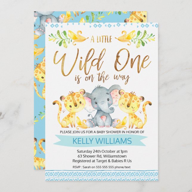 Convites Boys Selgle Wild One Chá de fraldas Invitation (Frente/Verso)