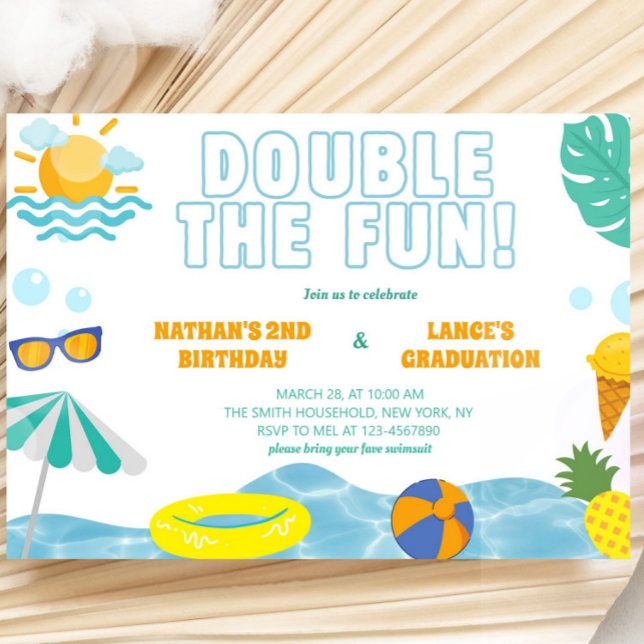 Convites Boys Summer Sibling Birthday and Graduation Joint (Criador carregado)