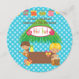 Convites Boys Tiki Hut Round Luau Aniversário