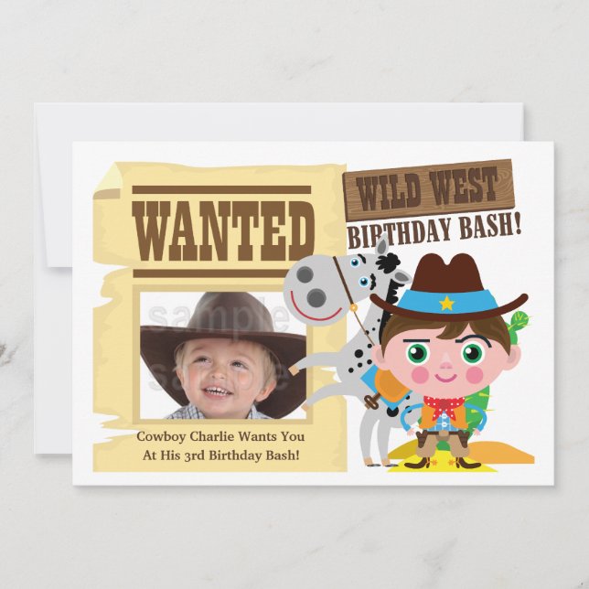 Convites Boys Wild West Cowboy Birthday (Frente)
