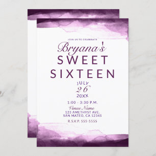 Convites Boysenberry Purple Watercolor Chic Sweet 16 Party