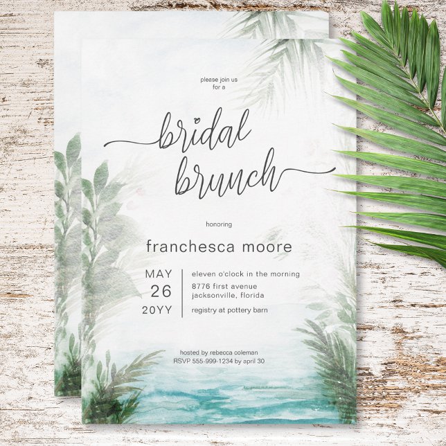 Convites Braço Tropical Moderno e Brunch de Palmas (Modern Tropical Sea & Palms Bridal Brunch Invitation)
