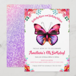 Convites Branca, Borboleta Aquarela Floral Aniversário