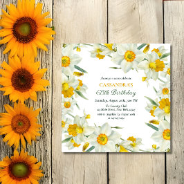 Convites Branca Chic Daffodil Floral Aniversário