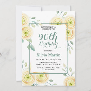 Convites Branca Chic Rose Eucalyptus Greenerse 90 Birthday