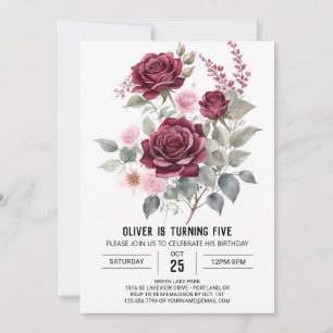 Convites Branca Colorida Burgundy Floral Aniversário