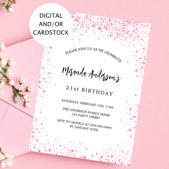 Convites Branca de aniversário brilha elegante (Criador carregado)