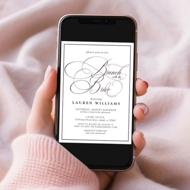 Convites Branca de Caligrafia Roxo Elegante com Noiva (Criador carregado)