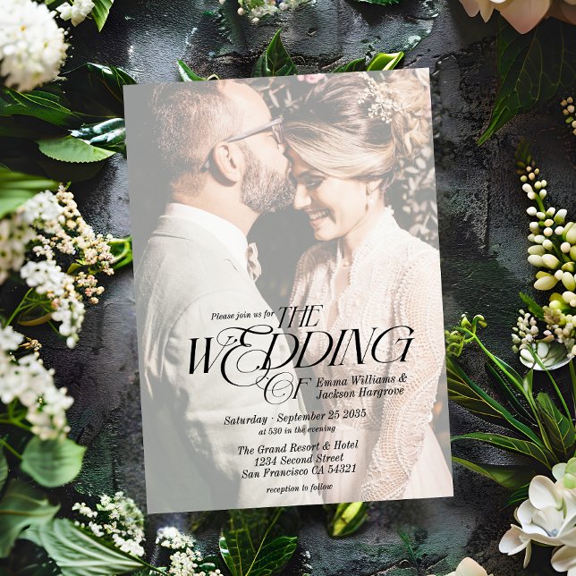 Convites Branca de Casamento com Fotografia Elegante Modern (Criador carregado)