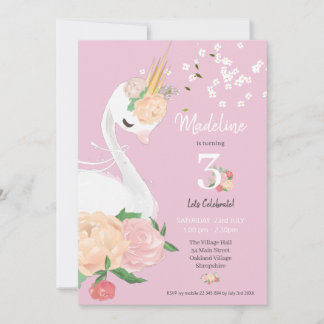 Convites Branca de Cisne Floral Whimsical Aniversário