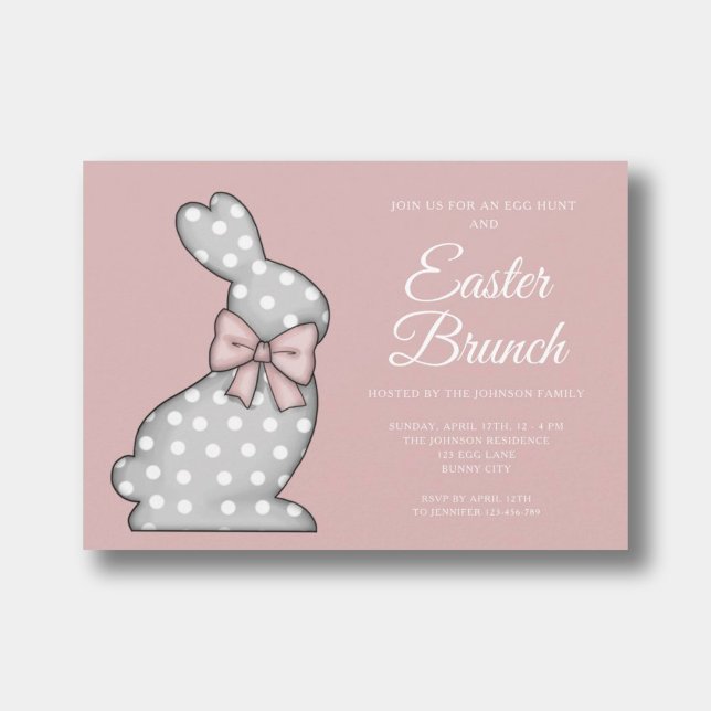 Convites Branca de Páscoa de coelhinho rosa-doce e giro (Cute Dusty Pink Bunny Easter Brunch Invitation)
