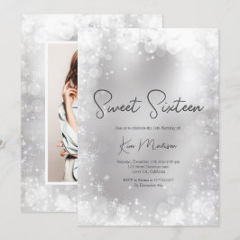 Convites Branca de prata festiva neve elegante doce 16