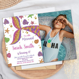 Convites Branca de Sereia Dourada rosa - Aniversário w Foto