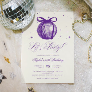 Convites Branca Desenhada À Mão Roxo De Disco Qualquer Idad